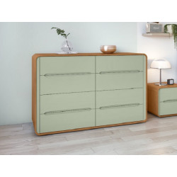 Cômoda Loop 8 Gavetas Amêndoa Clean/Verde Sálvia