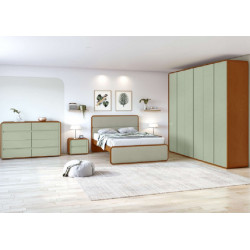 Cômoda Loop 8 Gavetas Amêndoa Clean/Verde Sálvia