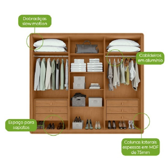 Guarda-roupa Casal Loop 6 Portas 100% MDF Amêndoa Clean/Verde Sálvia Guarda-roupa Casal Loop 6 Portas 100% MDF Amêndoa Clean/Verde Sálvia