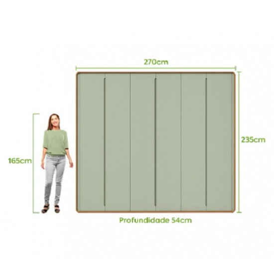 Guarda-roupa Casal Loop 6 Portas 100% MDF Amêndoa Clean/Verde Sálvia Guarda-roupa Casal Loop 6 Portas 100% MDF Amêndoa Clean/Verde Sálvia