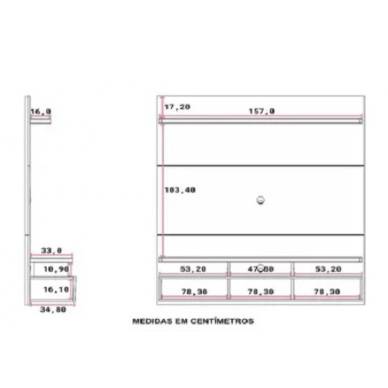 Home Painel City 1,60m para TVs de até 65" - Branco Gloss