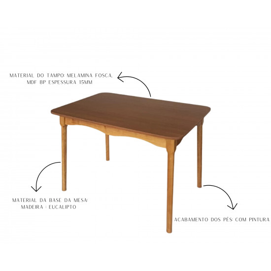 Mesa em Madeira 1,10 x 0,80 c/ 04 Cadeiras Torneadas